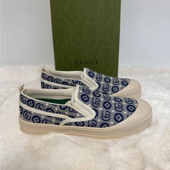 Gucci Other - Gucci Blue and Cream Slip-On Sneakers